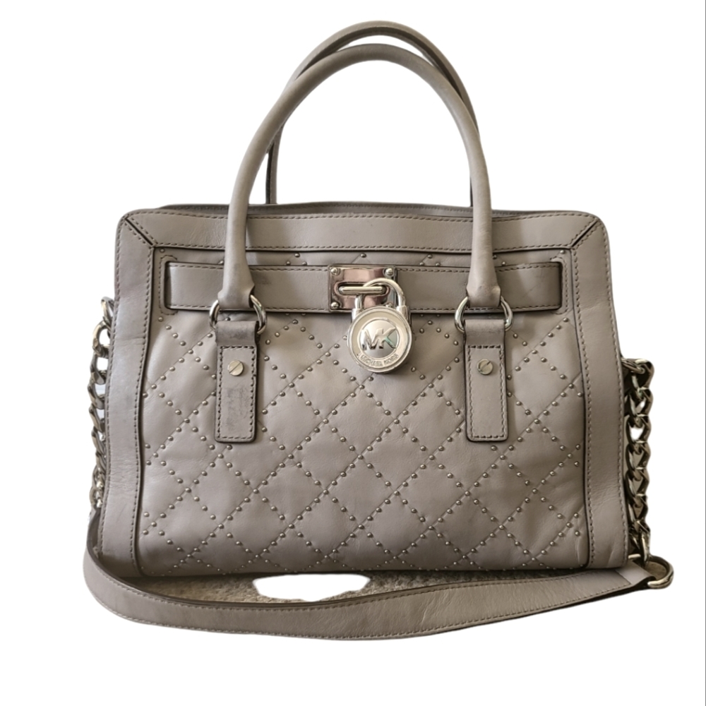 Michael Kors Gray Studded Leather Shoulder Bag